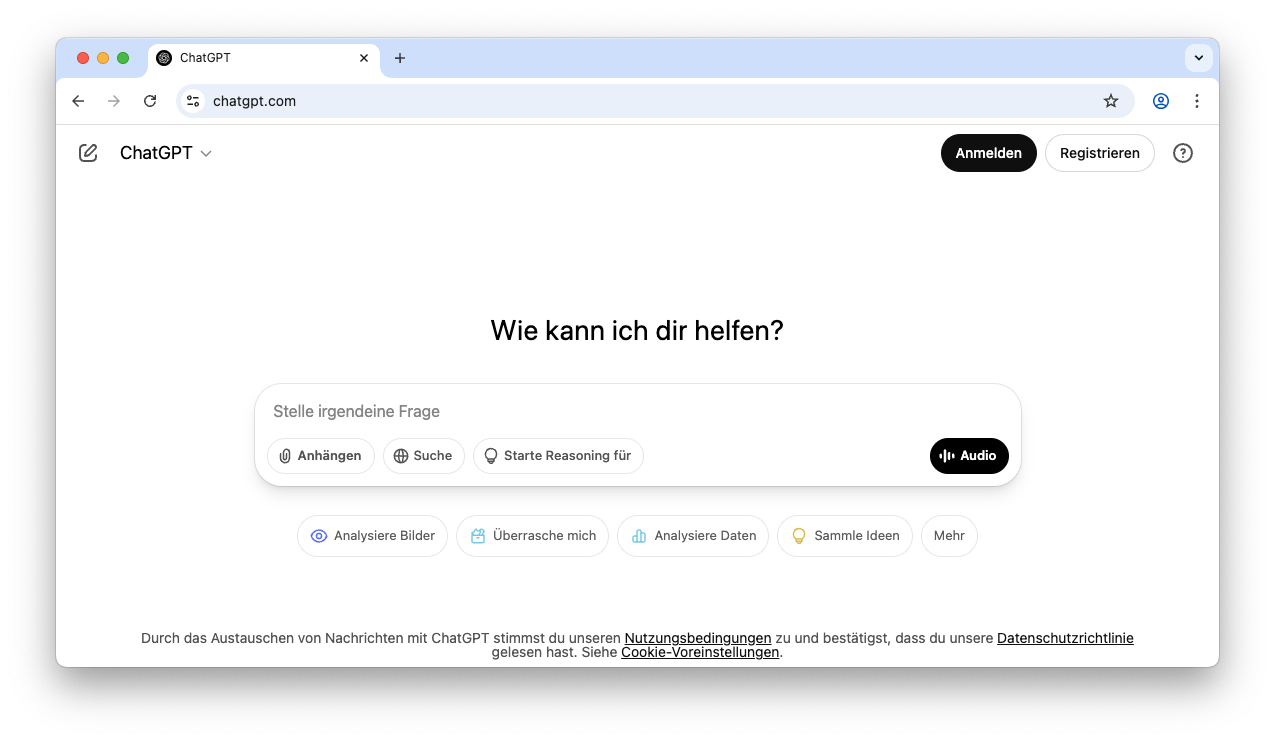 Startfenster ChatGPT