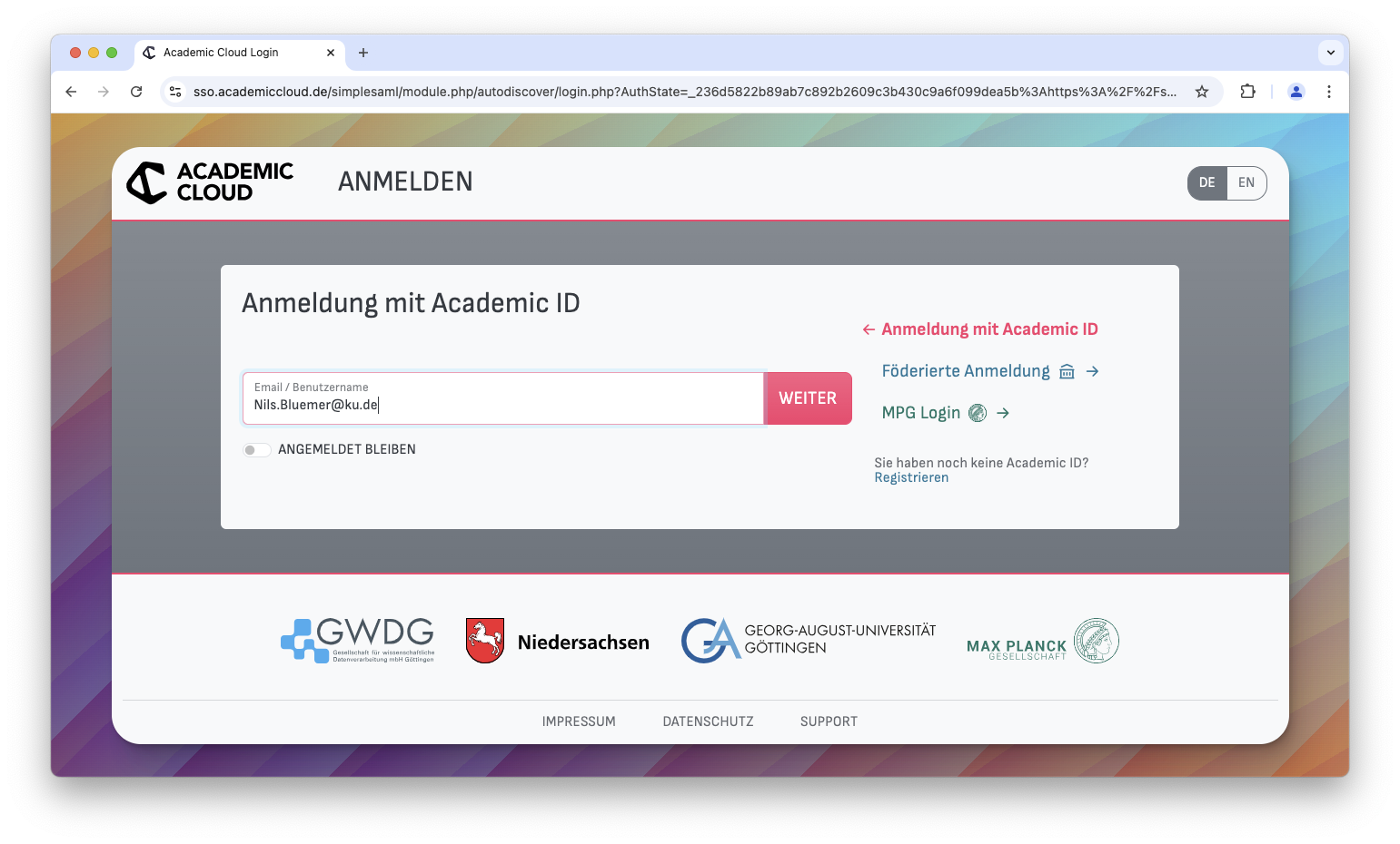 Academic Cloud - Academic ID - Login