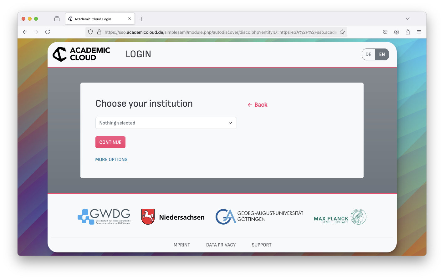 Academic Cloud - Academic ID - Login Shibboleth 1
