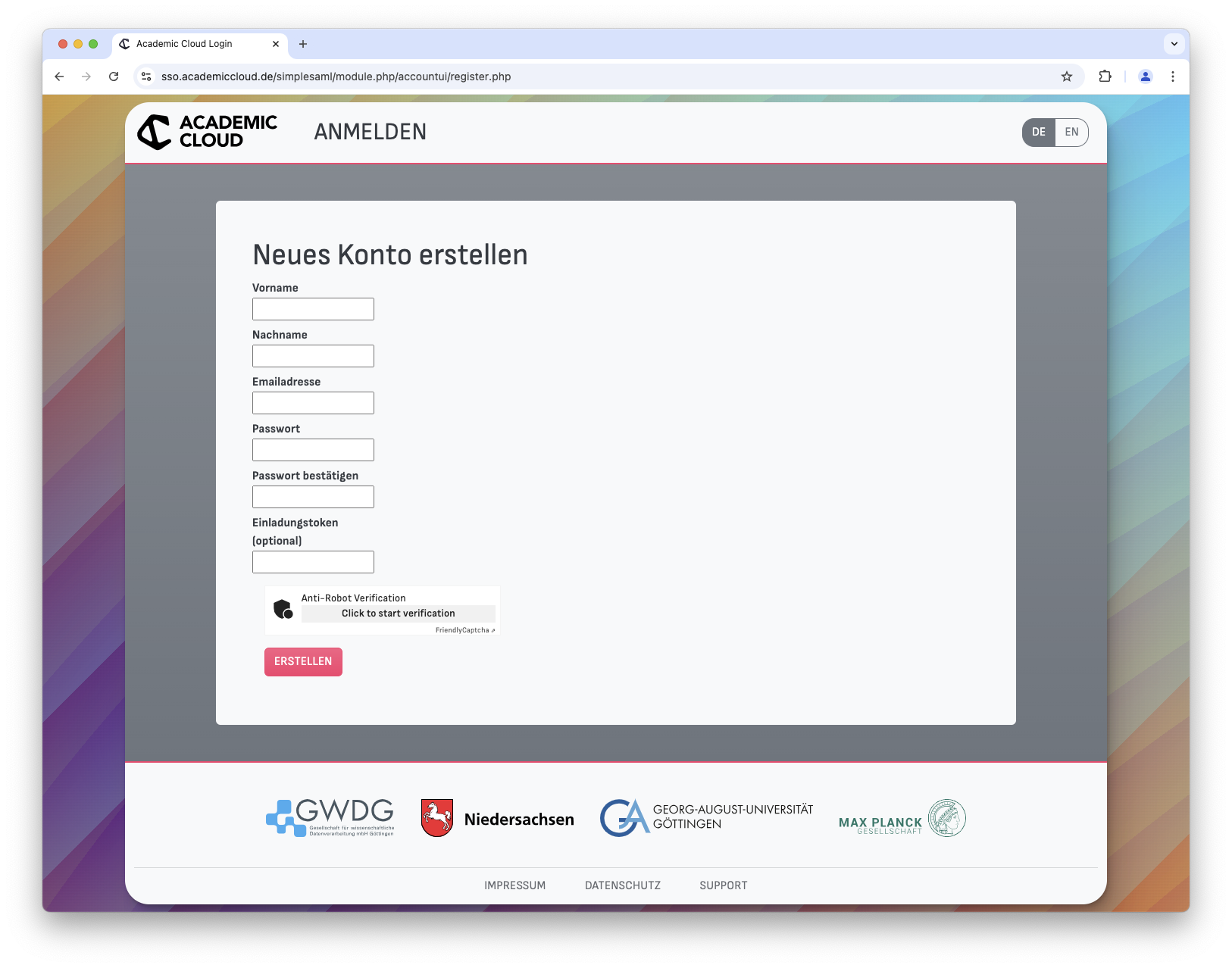 Academic Cloud - Academic ID - Registrierung 2