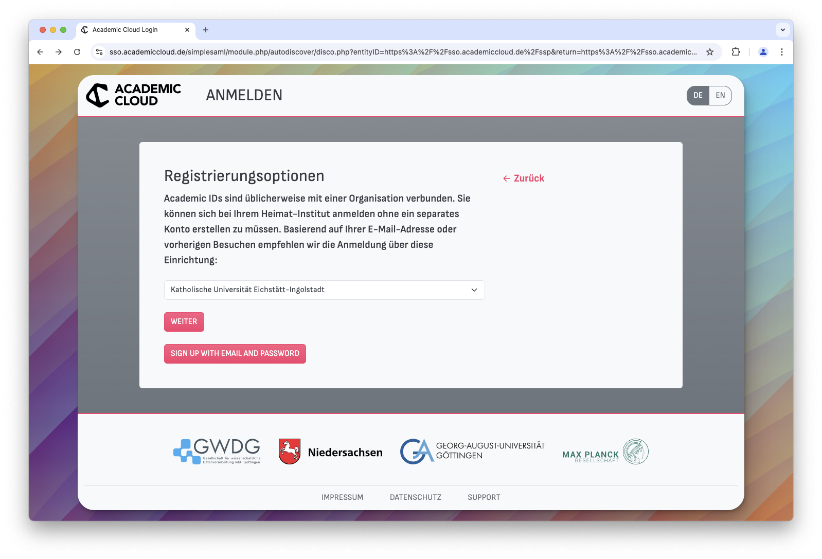Academic Cloud - Academic ID - Registrierung - Note