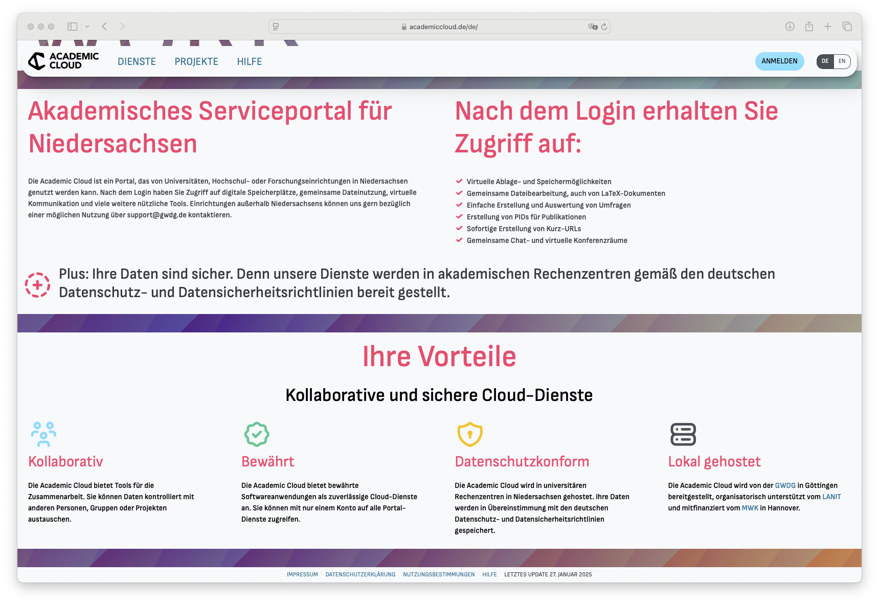 Login-Seite Academic Cloud