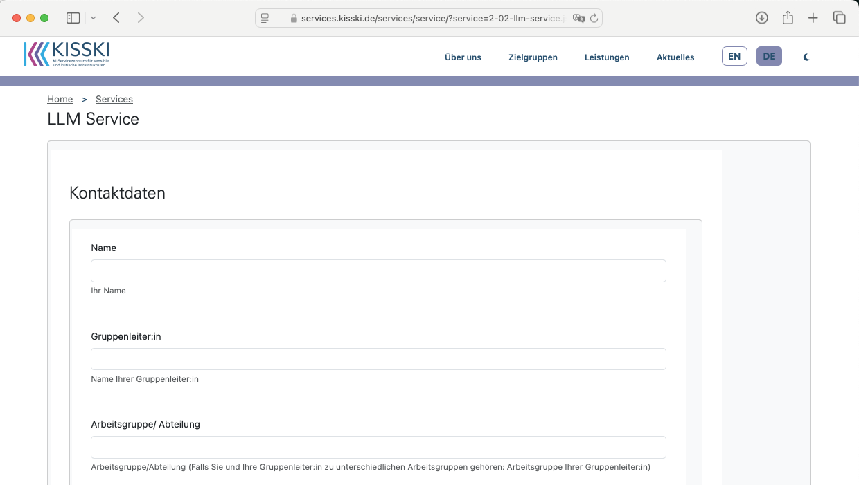 GWDG-KISSKI Buchungsformular